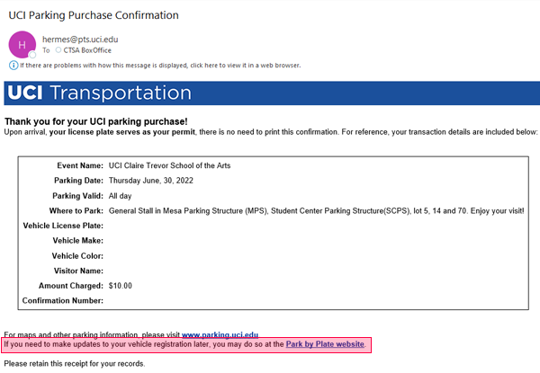 Arts Events Parking Permits | UCI Claire Trevor School of the Arts